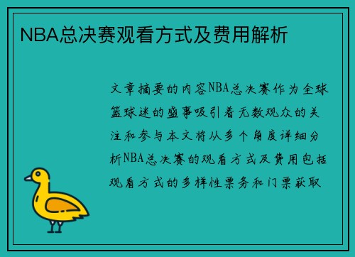 NBA总决赛观看方式及费用解析