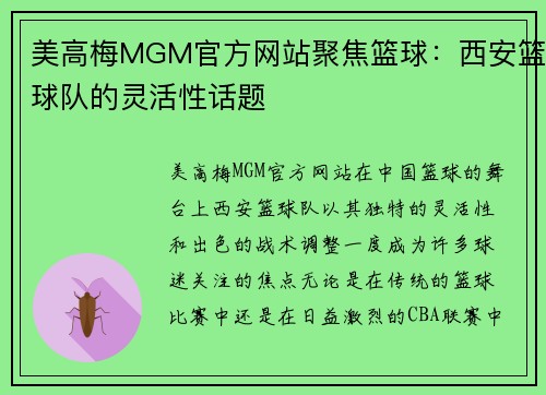 美高梅MGM官方网站聚焦篮球：西安篮球队的灵活性话题